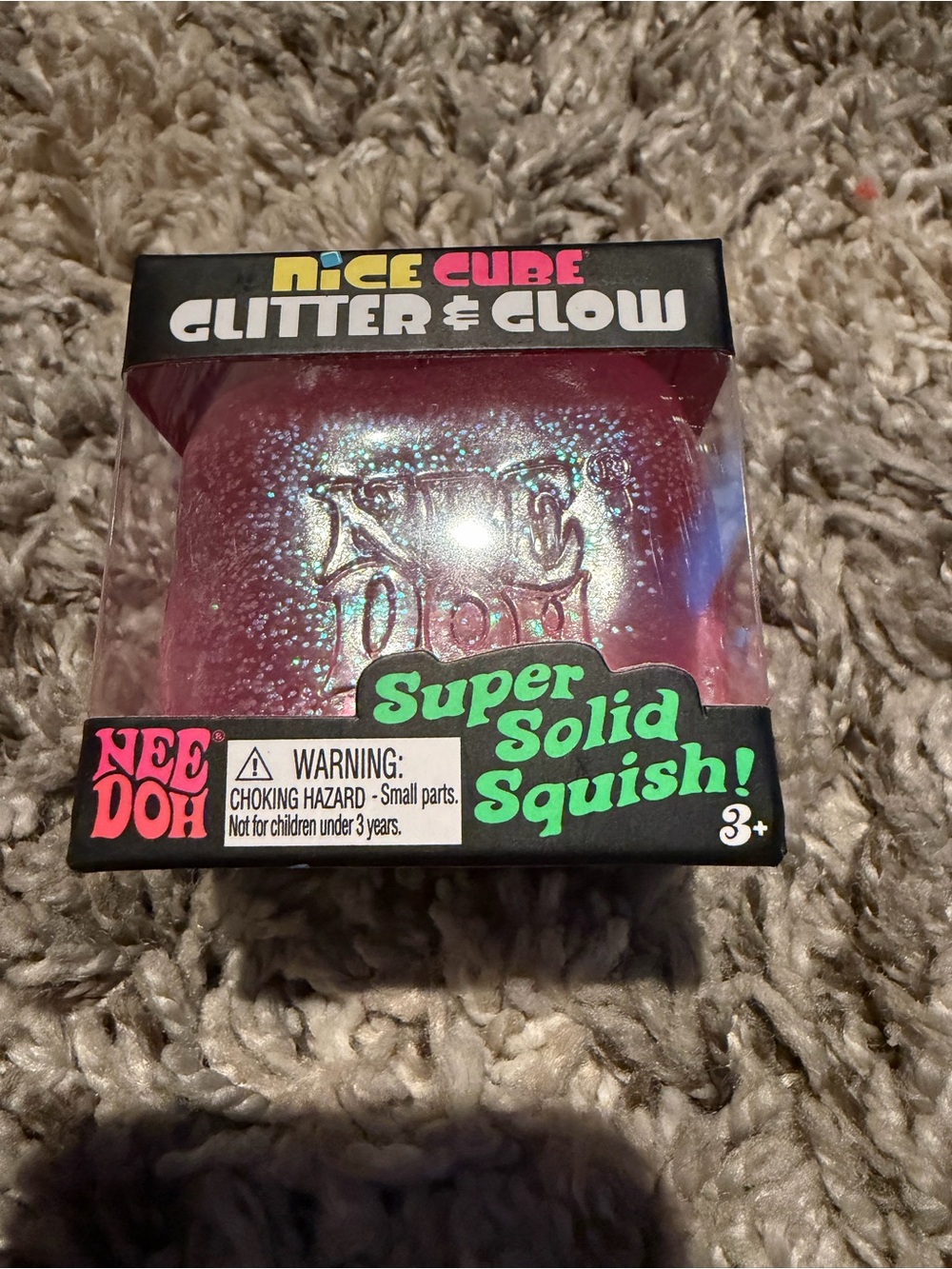 Nee Doh Nice Cube Glitter & Glow Super Solid Squish - Pink